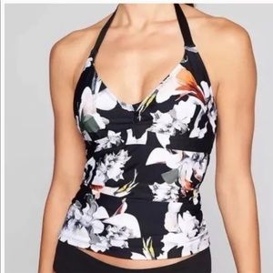 Athleta Polynesia Halter black floral underwire Halter Tankini 34 B/C